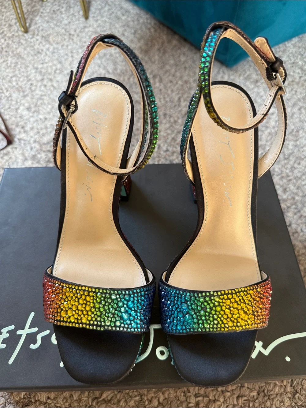 Betsey Johnson Rainbow Crystal Platform Heels